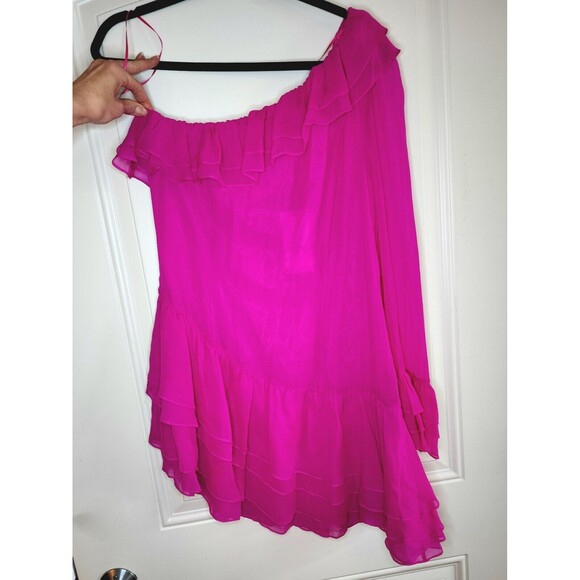 NWT LoveShackFancy NWT Darling One Shoulder Lined Mini Dress 10 Fuschia Pink - Picture 8 of 17